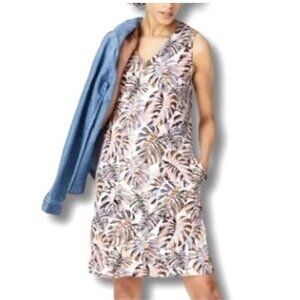 J. JIll Wearever Sleeveless Dress Size XS Palm Leaf Pockets Coastal Summer